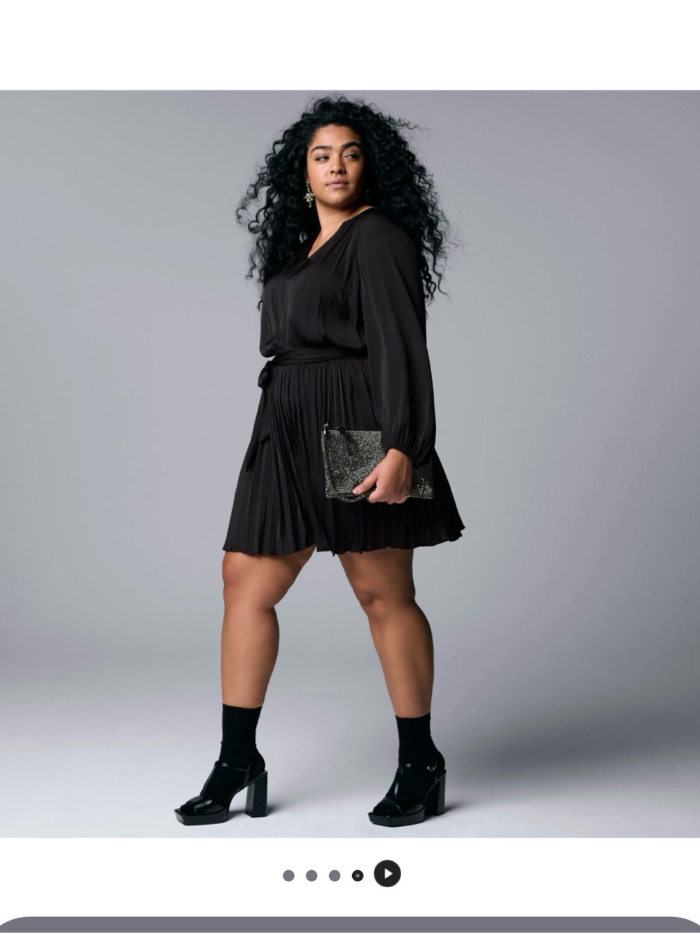 Simply Vera Vera Wang Black Pleated Long-Sleeve Mini Dress